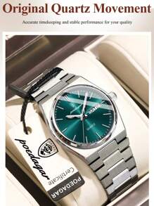 POEDAGAR 1件优雅女士不锈钢日期星期石英表，时尚女士手表，防水夜光，商务女士手表，适合工作场合，女士礼物