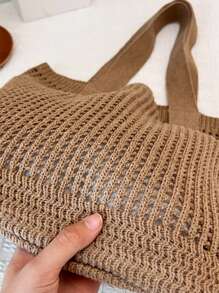 Yogodlns Nueva bolsa de mano grande hecha a mano de estilo vintage de verano de las mujeres, con correa de hombro de punto de ganchillo y gran capacidad. Bolsa grande de punto de ganchillo con huecos y gran capacidad, de estilo de vacaciones