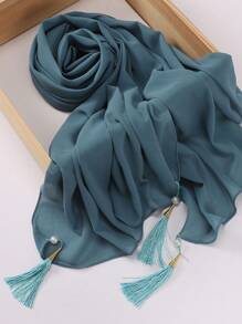 1 件装流苏女士围巾纯色雪纺头巾长围巾优雅头巾流苏头巾配饰女士 - 彩色 - 查看 16