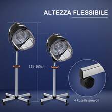 HOMCOM Casco Asciugacapelli Professionale Portatile con Ruote Girevoli, Altezza e Temperatura Regolabili Timer 60 Minuti, 65x65x115-165cm - nero - Visualizzare 8