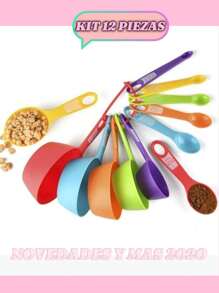 Set De 12 Cucharas Tazas Medidoras Reposteria Cocina - Multicolor - Ver 1