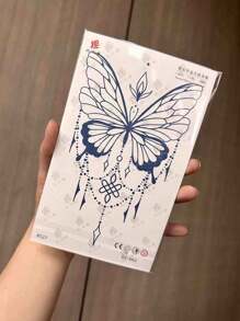 1 hình xăm tạm thời chống nước in hình dây xích bướm, hình xăm nghệ thuật giả theo phong cách Henna cho chân, kéo dài 7-14 ngày, thích hợp cho ngực, eo, đùi, cánh tay, cổ tay, lưng, quà tặng tự làm cho nam và nữ - Màu xanh lam - Xem 8