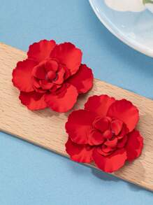 1 对时尚立体复古风格红花耳环适合参加宴会作为送给女朋友的礼物情人节、妈妈、母亲、母亲节、礼物 - 紅色 - 查看 2