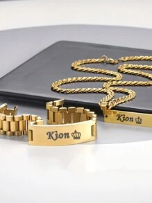 Custom Engraved Necklaces And Bracelets, Men's Stainless Steel 10mm Tank Chain Bracelets, Personalized Women's Military Emblem Pendants, Custom Name, Date, And Anniversary Sets, Jewelry, Holiday Gifts, For Family And Friends, Fun Secret Santa Gifts. - Silver - View 6