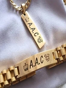 Custom Engraved Necklaces And Bracelets, Men's Stainless Steel 10mm Tank Chain Bracelets, Personalized Women's Military Emblem Pendants, Custom Name, Date, And Anniversary Sets, Jewelry, Holiday Gifts, For Family And Friends, Fun Secret Santa Gifts. - Silver - View 5