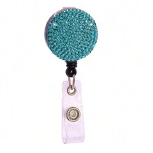 1pc Colorful Rhinestone Inlaid ABS Plastic Retractable Badge Reel, ID Card Holder With Belt Clip And 360 Degree Swivel Back To School
