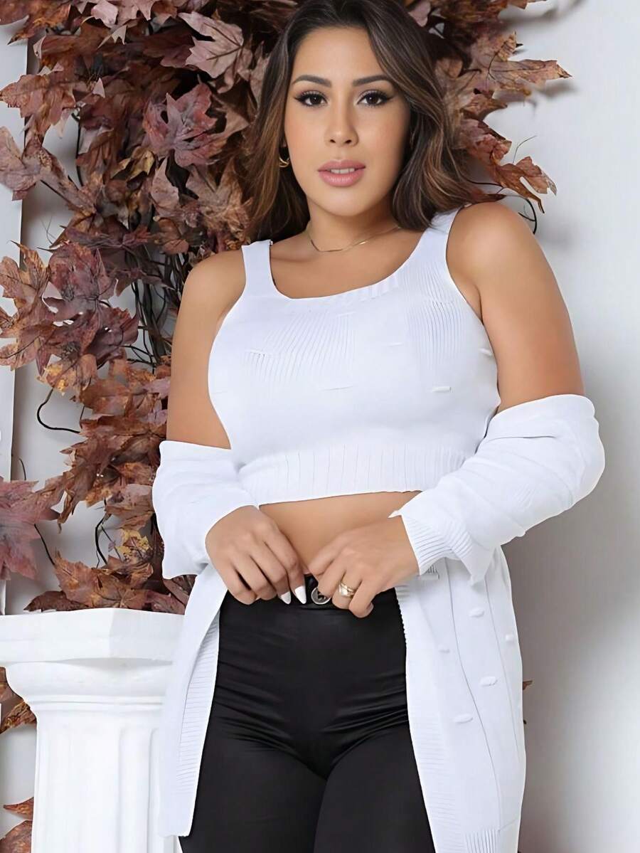 Max Cardigan And Cropped Knit Set Sophia Lycra Fashion Gringa Model - White - View 1