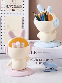 Portaplumas de escritorio creativo y giratorio con dibujos animados, caja de almacenamiento multifuncional para papelería en hogar o residencia universitaria con diseño de conejo - Multicolor - Ver 1