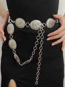 Kim loại cổ điển hình bầu dục có khóa trang trí dây chuyền thắt lưng, dây thắt lưng cho trang phục thường ngày của phụ nữ, thích hợp cho trang phục - Bạc - Xem 3