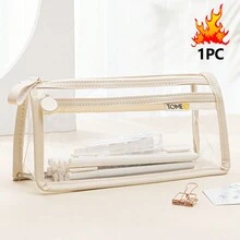 双层透明铅笔盒，大容量，考试专用，美观实用，文具包，生活用品收纳包，化妆品收纳包 - 彩色 - 查看 14