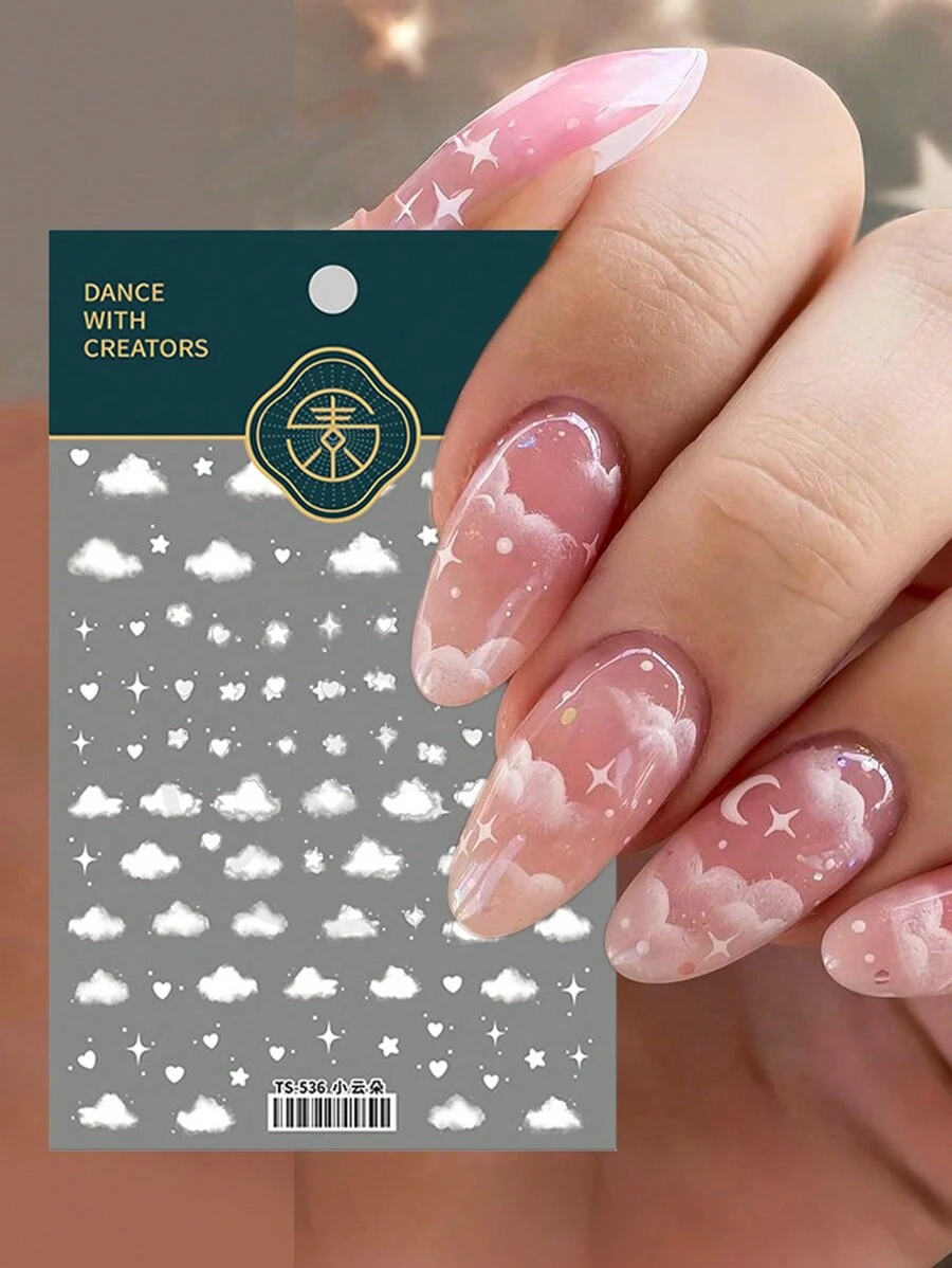 1片雲朵美甲貼紙，雲霧天氣自粘壓紋美甲貼紙，美甲裝飾 - 彩色 - 查看 1