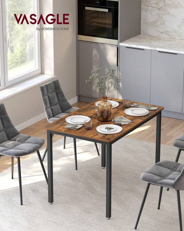 VASAGLE VASAGLE Mesa de Comedor, Mesa de Cocina, 70 x 110 x 75 cm, Mesa de Comedor para 4 Personas, Escritorio de Salón, para Comedor, Cocina, Industrial, Rústico Marrón y Negro