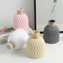 2 piezas Jarrones de plástico, minimalistas, modernos y creativos, de origami de cuerda, con patrón de ondas de agua, para decoración de sala de estar, mesa de comedor, jarrón seco, recipiente que no puede contener agua, decoración del hogar, jarrón de flores, centro de mesa, decoración de mesa - Multicolor - Ver 1