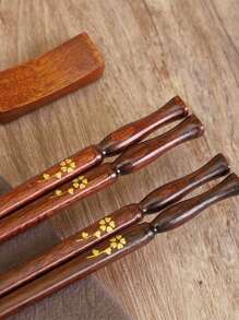 Natural Wooden Flower Pattern Chopsticks, Anti-Mold, Anti-Slip, Easy To Clean Wooden Crafted Chopsticks For Home Use,School Supplies