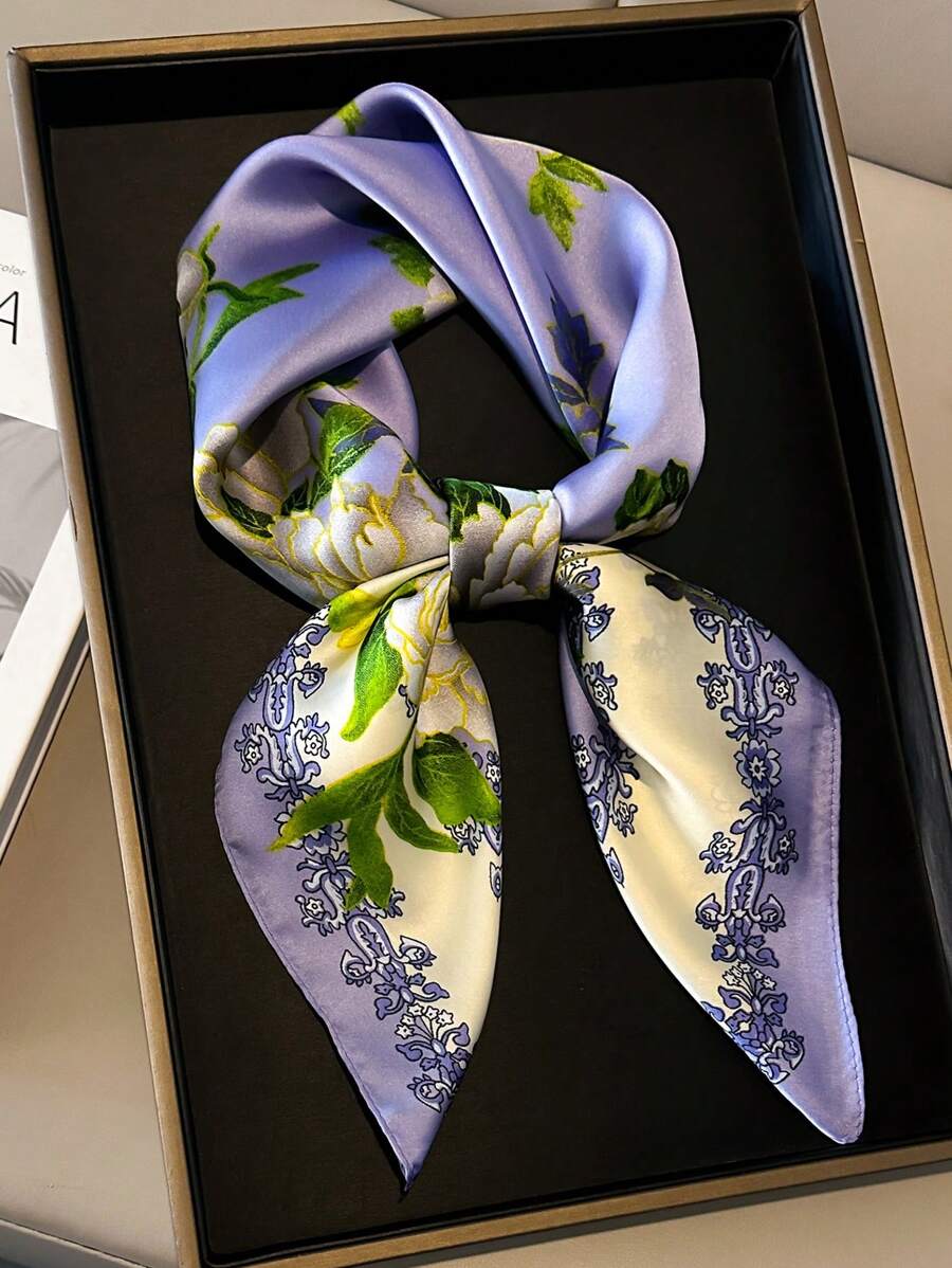 1pc Women's Stylish Silk-Like Printed Scarf, Elegant Neckwear Square Scarf Bandana,Hair Band,Head Band Ideal For Dressing Up Your Look,Beach,Holiday - Multicolor - View 1