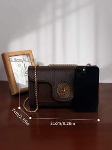 Bolsa de Ombro Retrô Elegante para Mulheres, Bolsa Transversal com Corrente, Textura com Padrão de Lichia, Bolsa Pequena para Celular, Bolsa Inspirada no Estilo Retrô para Mulheres