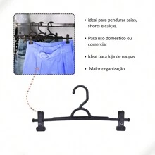 Kit 10 Cabides Pendurar Saia Calça Jeans com Presilha Reforçado Super Resistente Plástico - Preto - Visão 3