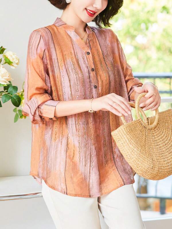 JIANHU 女士水钻装饰长袖轻薄西式衬衫