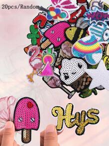 20/30 miếng vá thêu họa tiết hoạt hình ngẫu nhiên hình nơ, quả anh đào, ngôi sao năm cánh, miếng vá ủi và may theo phong cách hoạt hình dễ thương cho quần áo, túi xách và mũ - Nhiều màu - Xem 7
