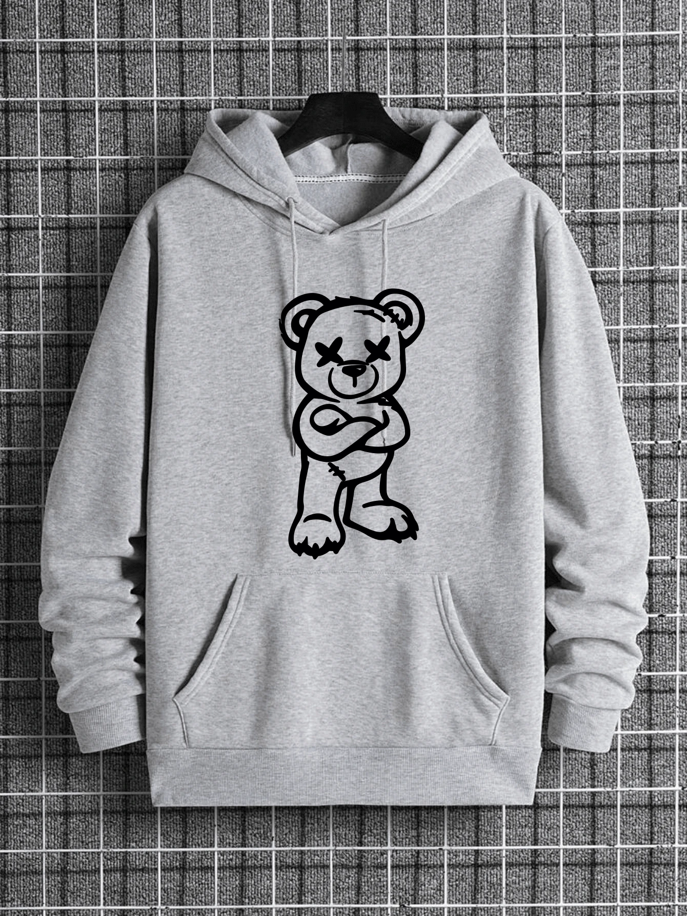 Moletom Urso Bravo Blusa De Frio Com Bolso E Capuz Estilo Canguru Moleton Casual Casaco Algodão Quente Confortável Inverno - Cinza - Visão 1