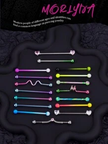 3Pcs/Set Y2k Punk Industrial Piercing Jewelry 14G 316L Stainless Steel Gradient Color Industrial Earrings For Women Halloween Heart Industrial Bar Piercing Cartilage Helix Piercing Earrings Heart Industrial Barbell Body Piercing Jewelry 38mm 1&1/2 Inch Industrial Piercing Bar For Halloween Gift Party Daily Wear Valentines,Mom,Mother,Mother's Day,Gift - Multicolor - View 1