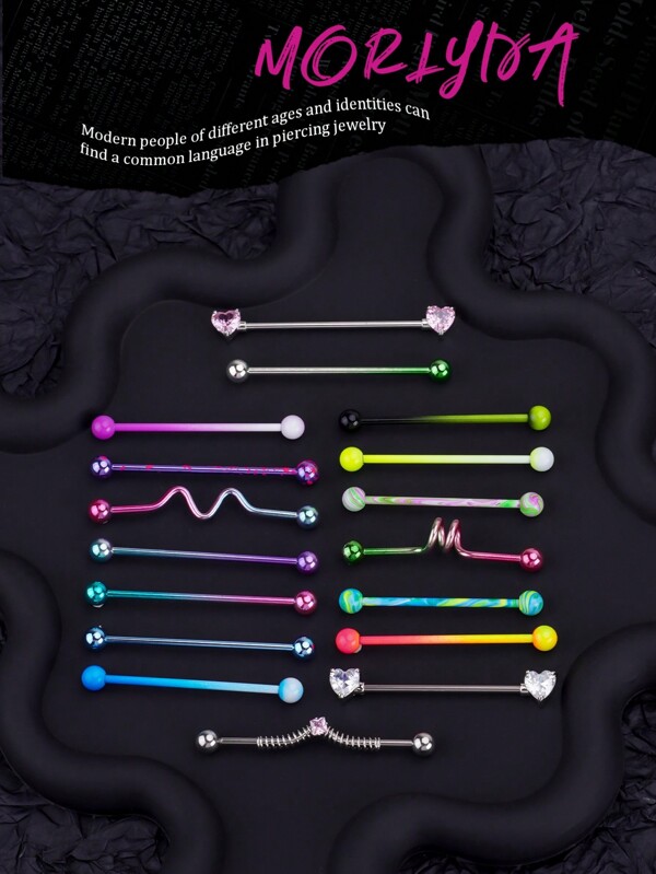 3Pcs/Set Y2k Punk Industrial Piercing Jewelry 14G 316L Stainless Steel Gradient Color Industrial Earrings For Women Halloween Heart Industrial Bar Piercing Cartilage Helix Piercing Earrings Heart Industrial Barbell Body Piercing Jewelry 38mm 1&1/2 Inch Industrial Piercing Bar For Halloween Gift Party Daily Wear Valentines,Mom,Mother,Mother's Day,Gift