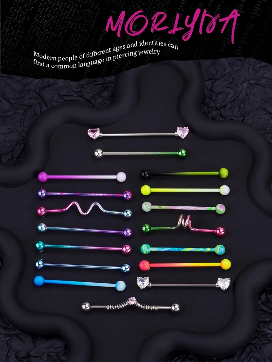 3Pcs/Set Y2k Punk Industrial Piercing Jewelry 14G 316L Stainless Steel Gradient Color Industrial Earrings For Women Halloween Heart Industrial Bar Piercing Cartilage Helix Piercing Earrings Heart Industrial Barbell Body Piercing Jewelry 38mm 1&1/2 Inch Industrial Piercing Bar For Halloween Gift Party Daily Wear Valentines,Mom,Mother,Mother's Day,Gift - Multicolor - View 1