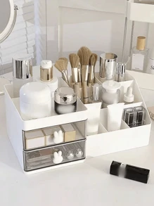 1PC 化妆品收纳盒，浴室收纳盒，化妆品展示架，化妆品整理器，简易化妆盒，防尘抽屉，大容量办公桌抽屉式收纳盒，白色收纳盒，浴室隔断，开放式收纳盒收纳架适用于化妆品学生或梳妆台，家庭和办公用品梳妆台收纳化妆品整理器，浴室配件，适用于假日海滩，浴室收藏，卧室收藏，大容量 - 彩色 - 查看 8