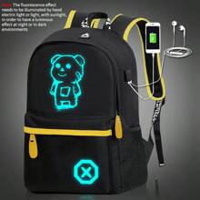 极简主义轻质图案夜光背包或单肩包，防水涤纶面料，可调节肩带，适合校园、大学、学校、男士 -（所有肩带均有随机印花） - 黑色 - 查看 8