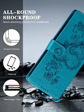 GLANDOTU Solid-Colour PU Leather Mobile Phone Case Magnetic Mobile Phone Case With Flip Wallet Slot, Protective Case Heart-Shaped Love Pattern Suitable For Multiple Mobile Phone Brands And Models Waterproof Shockproof Anti-Fall Scratch Resistant