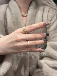 1pc French-Style Retro Ring With Drawbench Craftsmanship, Italian Vintage Design, Wide/Narrow Version, Golden Color, Open-Ended, Adjustable, Suitable For Women's Daily Wear