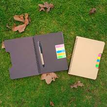 PromoClick Libreta ecológica con 5 tiras de banderas adheribles y bolígrafo, cuenta con 80 hojas rayadas - Negro - Ver 1