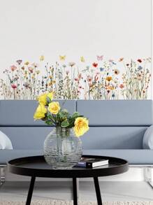 mama look 1piece Beautiful Plants And Flowers Wall Stickers For Bedroom Living Room Sofa Background Wall Or Baseboard Decor Removable PVC Decal Mural, Stickers, Wall Decal, Vinyl Decal For Home Decorations, Spring Decoration Items Refresh Your Home, Rama Decoration Stickers Gifts Birthday Graduation