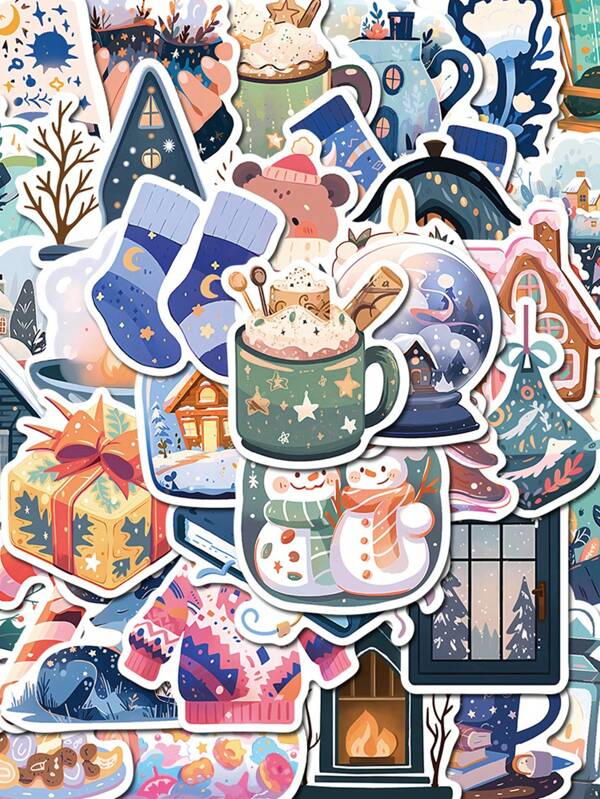 50pcs Cute Winter Small Items Cartoon Graffiti Stickers, DIY Notebook, Mobile Phones, IPads, And Computers Decorative Waterproof Stickers Winter,Mini Stickers,Handmade Stickers,Makeup Stickers, Pretty Stickers,Stickers,Winter Stickers,Kindle Stickers