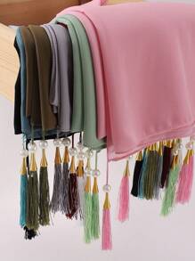 1 件装流苏女士围巾纯色雪纺头巾长围巾优雅头巾流苏头巾配饰女士 - 彩色 - 查看 11