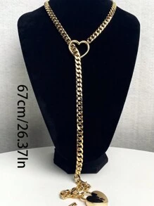 1pc Valentine's Day Unique Fashion Love Lock & Key Hollow Chain Pendant Necklace, Men Women Couple Gift Jewelry For Party, Daily Wear Valentines,Mom,Mother,Mother's Day,Gift - Gold - View 5
