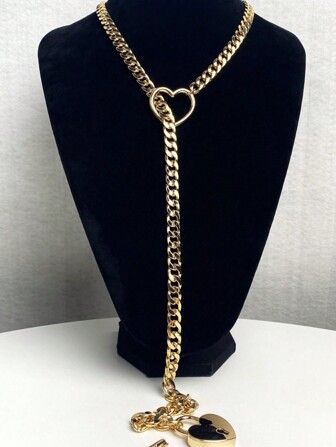 1pc Valentine's Day Unique Fashion Love Lock & Key Hollow Chain Pendant Necklace, Men Women Couple Gift Jewelry For Party, Daily Wear Valentines,Mom,Mother,Mother's Day,Gift