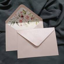 10pcs Light Pink Shiny Floral Printed Rectangle Wedding Invitation Card Envelope 194X136MM Back To School - Baby Pink - View 4