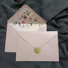 10pcs Light Pink Shiny Floral Printed Rectangle Wedding Invitation Card Envelope 194X136MM Back To School - Baby Pink - View 1
