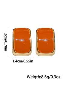 Hegaze 1對女士復古優雅小幾何滴油方形耳環 - 橘色 - 查看 5