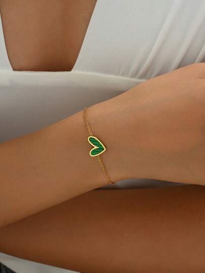 1 件 18K 镀金不锈钢不对称心形手链女士款