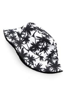 1 件男女通用新款棕榈树图案印花双面渔夫帽，适合日常休闲和户外活动，波西米亚风男士太阳帽夏季帽子，适合徒步旅行和钓鱼等夏季户外活动 - 黑與白 - 查看 4