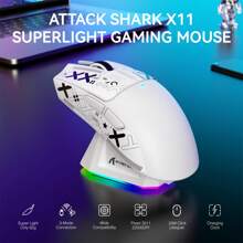 فأرة ألعاب لاسلكية فائقة الخفة X11 59جم مع شريط قبضة، محطة شحن RGB،PAW3311 ،لاسلكي/سلكي بلوتوث/2.4جيجا هرتز،22000 نقطة في البوصة،5 أزرار قابلة للبرمجة للكمبيوتر