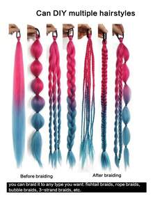 SIVIR 2 Pcs 28 Inch Pink DIY Ponytail Extensions For Braiding Hair Extensions Heat Resistant Colorful Synthetic Braiding Hair For Women  Hair Accessories - Pink - View 9
