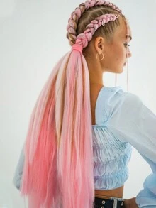 SIVIR 2 Pcs 28 Inch Pink DIY Ponytail Extensions For Braiding Hair Extensions Heat Resistant Colorful Synthetic Braiding Hair For Women  Hair Accessories - Pink - View 7