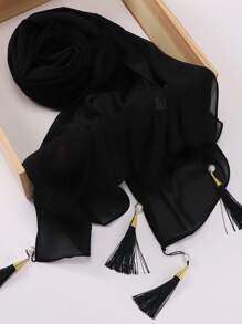 1 件装流苏女士围巾纯色雪纺头巾长围巾优雅头巾流苏头巾配饰女士 - 彩色 - 查看 5