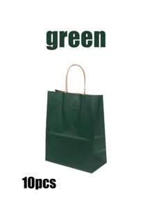 沙特 5/10 件绿色纸质礼品袋，派对用简约纯色礼品包装袋，礼品袋，派对用现代纸质礼品包装袋，深绿色牛皮纸购物袋，方形厚底，沙特国庆节的理想选择