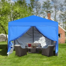 Outdoor 10x 10Ft Pop Up Gazebo Canopy Tent With Removable Sidewall With Zipper,2pcs Sidewall With Mosquito Netting,With 4pcs Weight Sand Bag,With Carry Bag-Blue - 藍色 - 查看 3