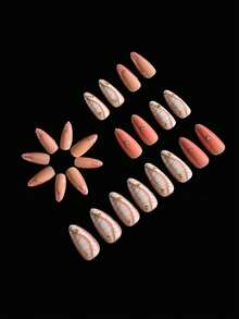 24 件/套闪光粉色镶边满星按压贴片法式杏仁假指甲片适合女孩/女士日常生活。适合约会和其他场合。+ 1 X 凝胶果冻 + 1 X 指甲锉装饰您的指甲，瞬间提升您的优雅！ - 彩色 - 查看 2