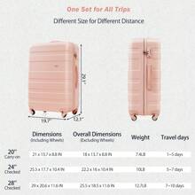 MERAX Luggage Sets New Model ABS Hardshell 3pcs Luggage Hardside Lightweight Durable Suitcase Sets Spinner Wheels Suitcase With TSA Lock 20''24''28''( Pink) - hồng - Xem 2